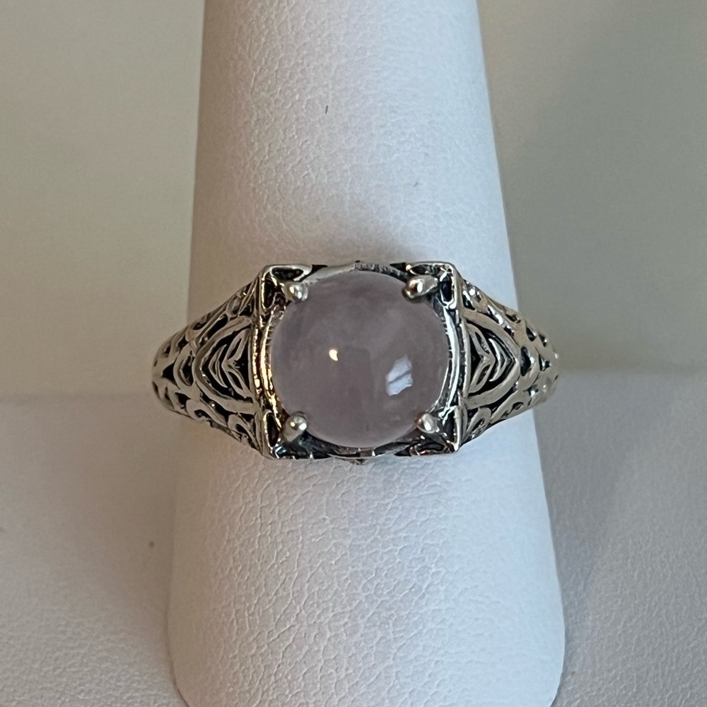 Solid 925 Sterling Silver Rose Quartz Gemstone Ri… - image 1
